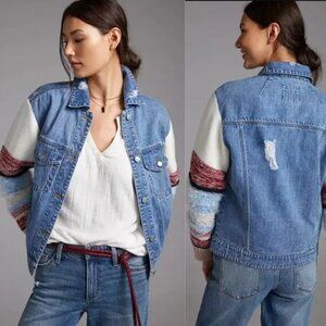 Avec Les Filles Sweater Sleeve Trucker Jacket - Small - NEW